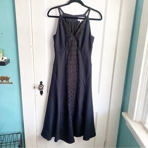 Veronika Maine Navy Floral Lace Front Detail Midi A-Line Dress NWT Cocktail XS/S